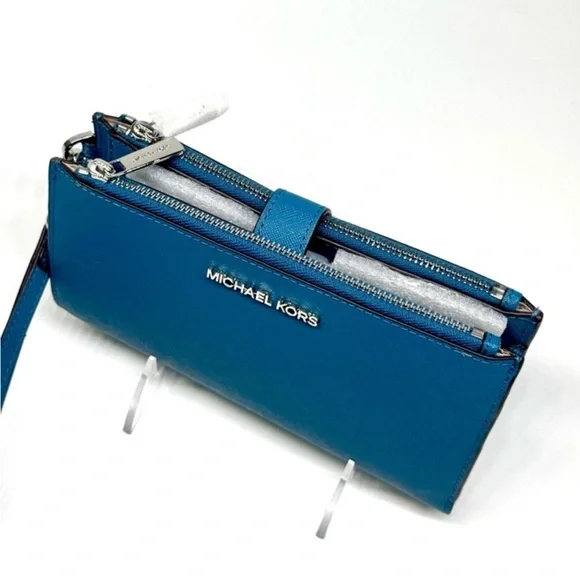 Michael Kors Large Jet Set Travel Logo Double Zip Wallet - Teal - Picture 5 of 7